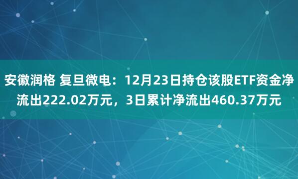 安徽润格 复旦微电：12月23日持仓该股ETF资金净流出222.02万元，3日累计净流出460.37万元