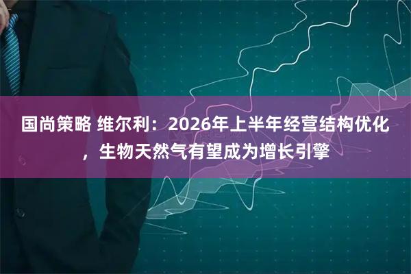 国尚策略 维尔利：2026年上半年经营结构优化，生物天然气有望成为增长引擎
